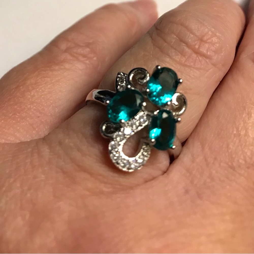 Aqua Apatite Stamped 925 Sterling Silver Ring